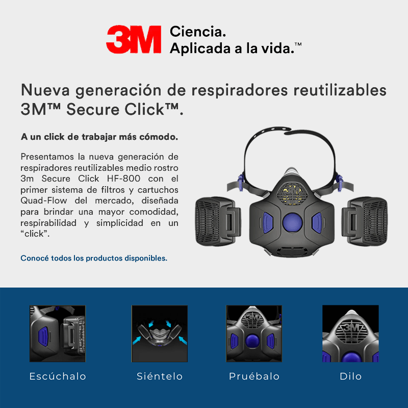 Llegó Secure Click la nueva generación en respiradores reutilizables de 3M
