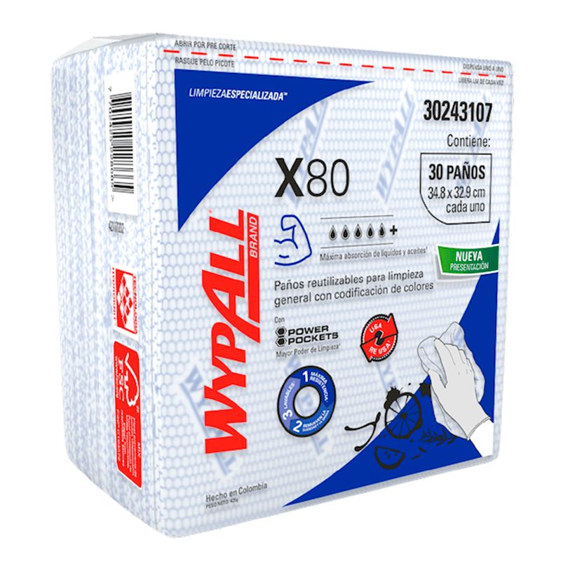 WYPALL X80 PAÑOS DE LIMPIEZA PRE DOBLADOS AZUL (30243107)