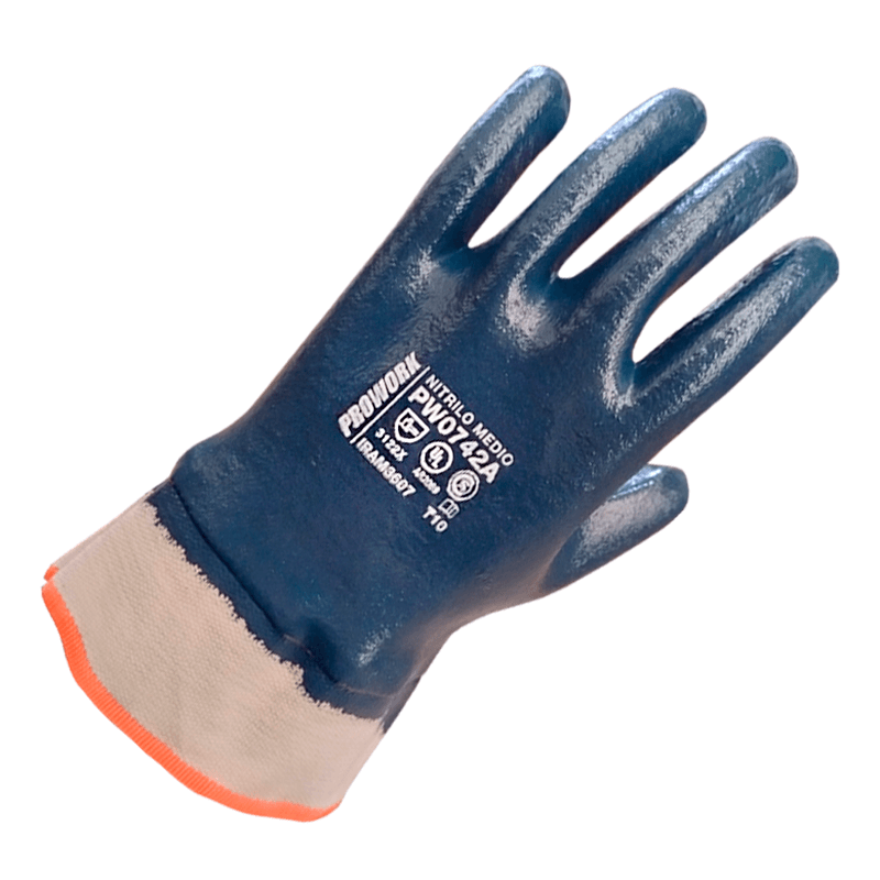 PROWORK GUANTES NITRILO AZUL MEDIO BAÑO COMPLETO PUÑO DE LONA (PW0742A)