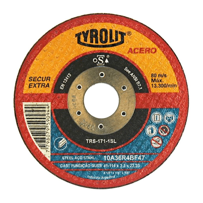 TYROLIT DISCO ABRASIVO SECUR EXTRA PARA CORTE DE ACERO 178X3.2X22.23 (TRS-5-2)